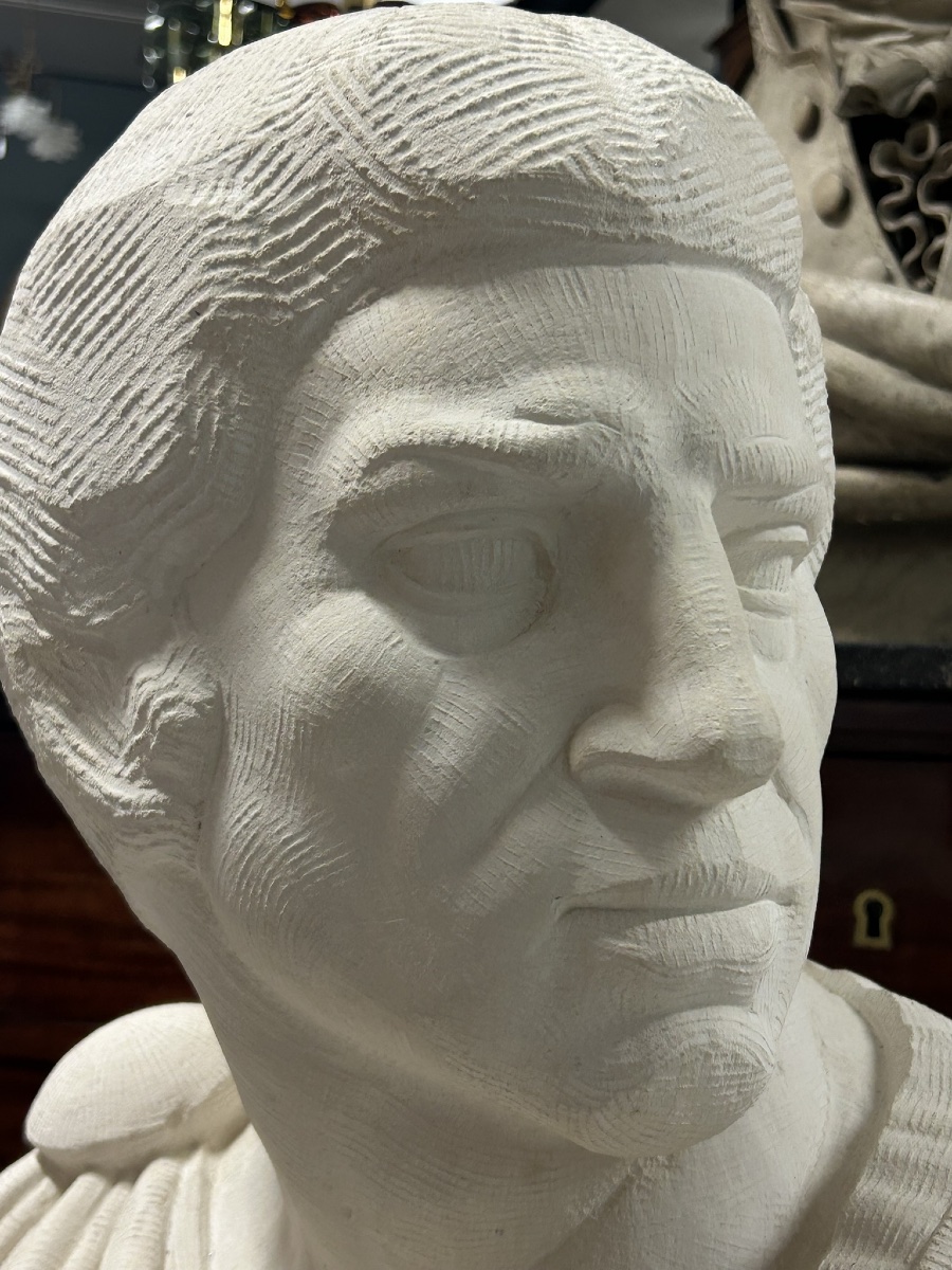 Large Roman Bust In Carved Stone Representing Brutus Circa 1940 - Rome - Antique H 88 Cm-photo-8