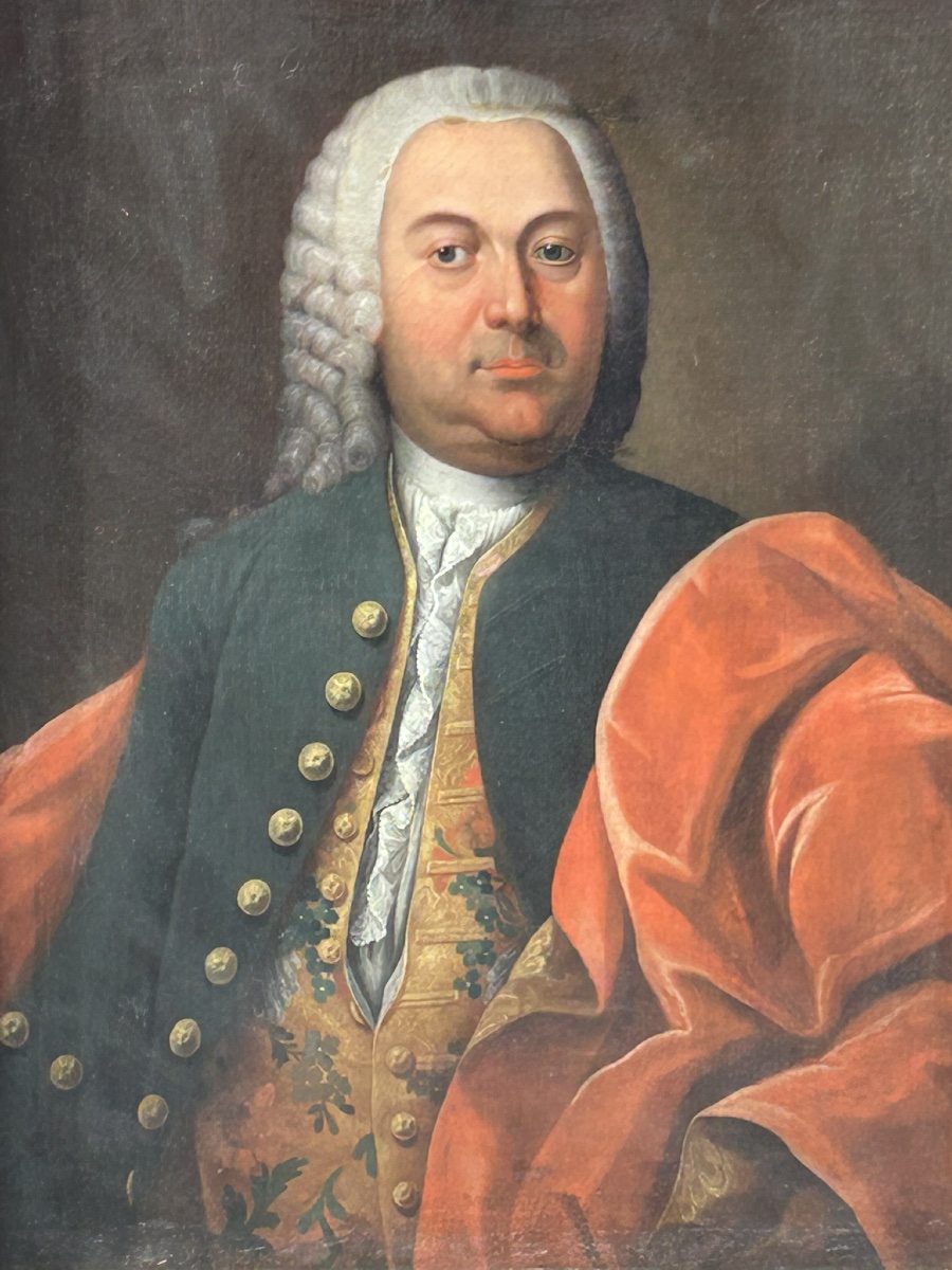 Eighteenth-century Portrait Of A Man With A Powdered Wig And Silk Vest Oil On Canvas-photo-2