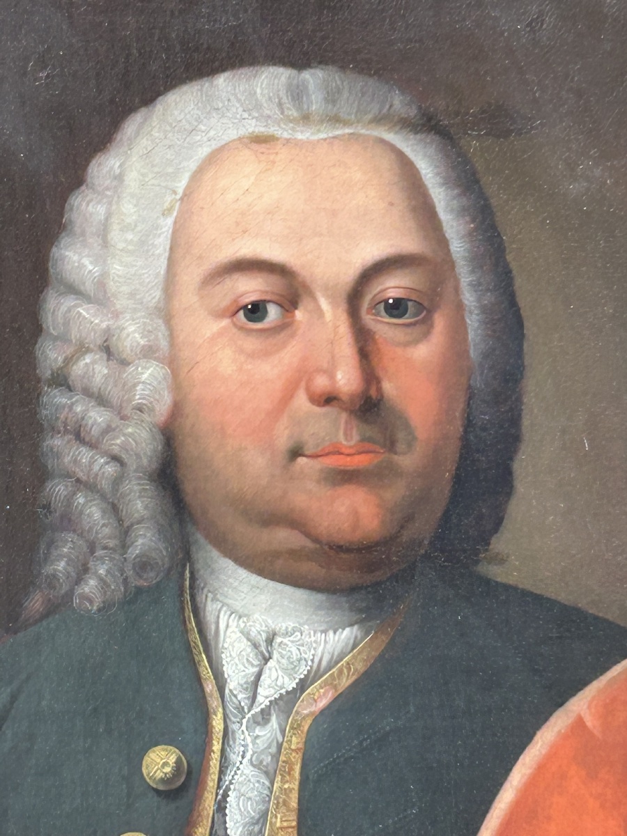 Eighteenth-century Portrait Of A Man With A Powdered Wig And Silk Vest Oil On Canvas-photo-3