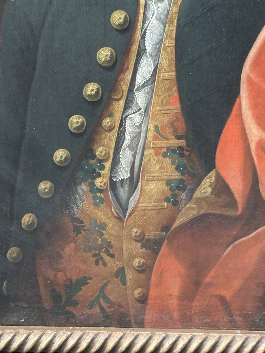 Eighteenth-century Portrait Of A Man With A Powdered Wig And Silk Vest Oil On Canvas-photo-4