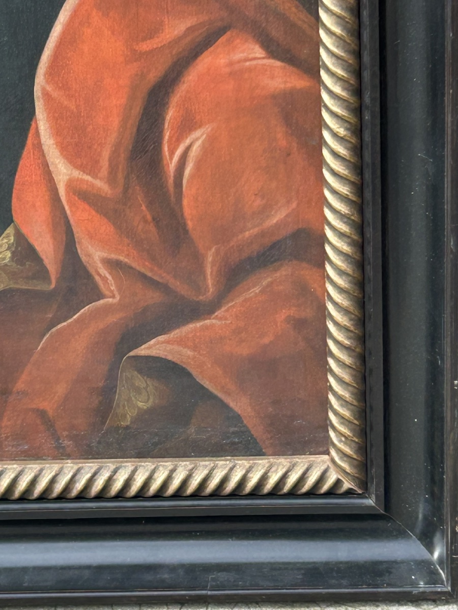 Eighteenth-century Portrait Of A Man With A Powdered Wig And Silk Vest Oil On Canvas-photo-1