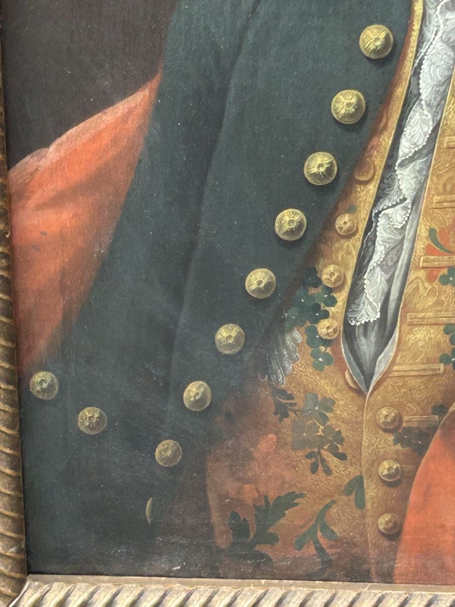 Eighteenth-century Portrait Of A Man With A Powdered Wig And Silk Vest Oil On Canvas-photo-2