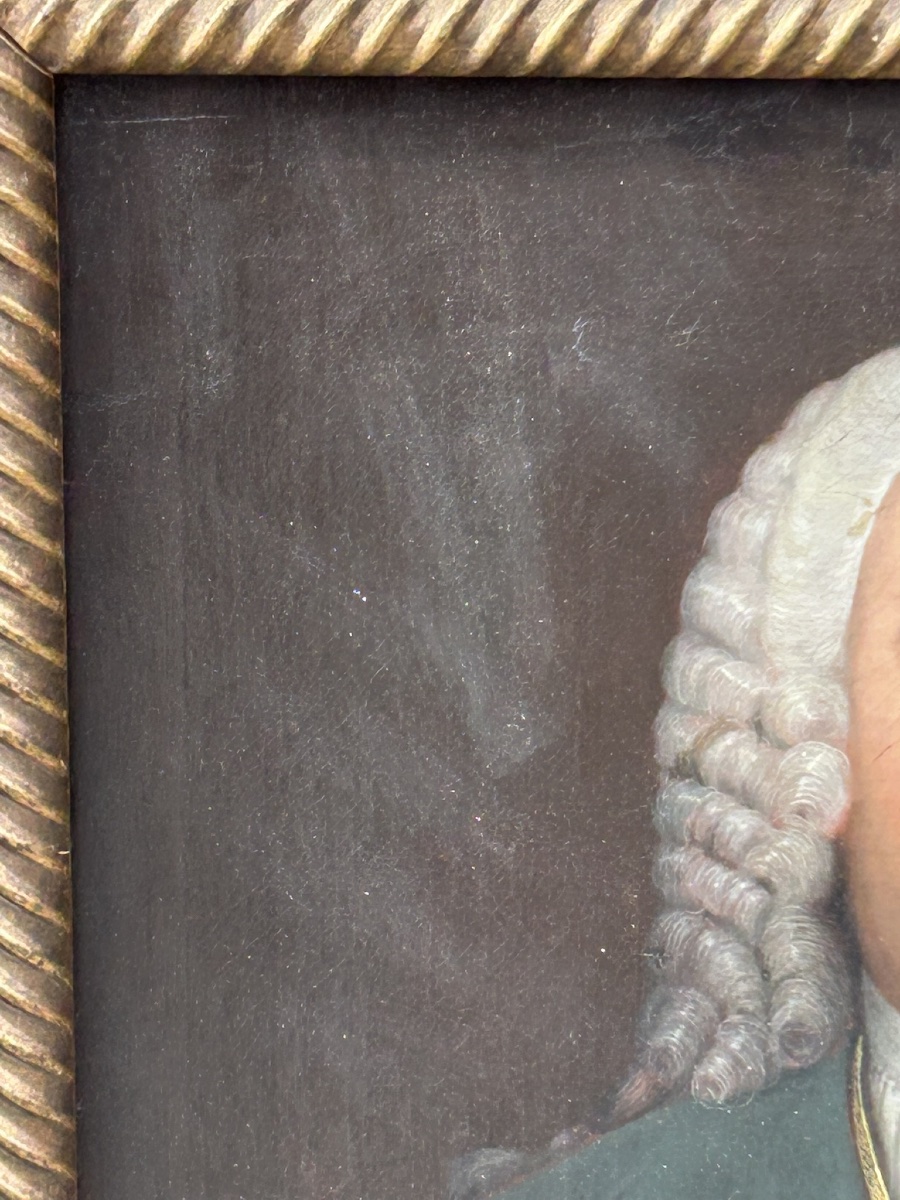 Eighteenth-century Portrait Of A Man With A Powdered Wig And Silk Vest Oil On Canvas-photo-3