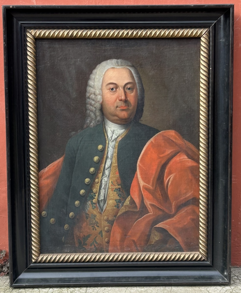 Eighteenth-century Portrait Of A Man With A Powdered Wig And Silk Vest Oil On Canvas-photo-5