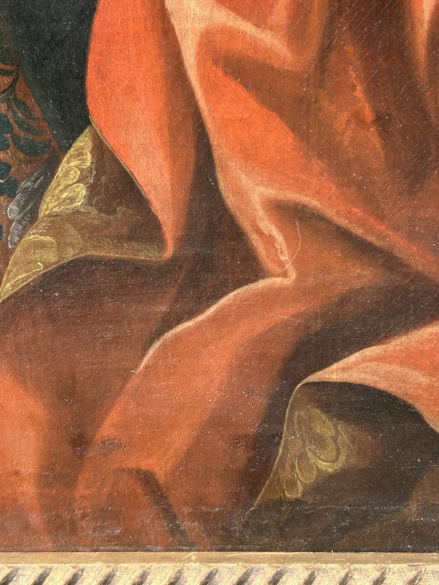 Eighteenth-century Portrait Of A Man With A Powdered Wig And Silk Vest Oil On Canvas-photo-7