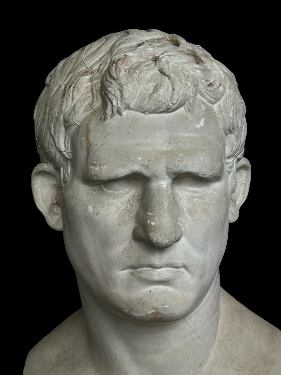 Buste en plâtre à l’antique de l’Empereur Marcus Vipsanius Agrippa- Rome - Romain H 65 cm-photo-2