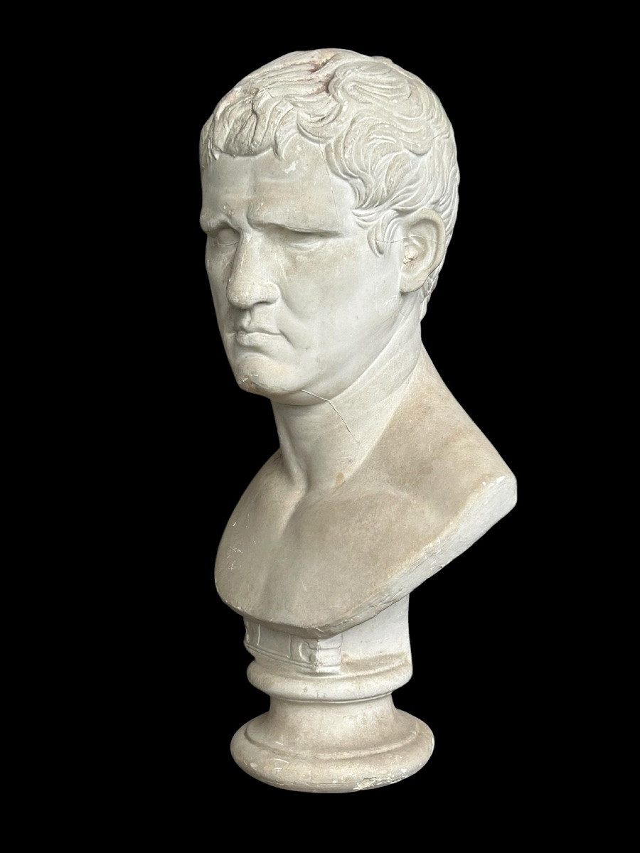 Buste en plâtre à l’antique de l’Empereur Marcus Vipsanius Agrippa- Rome - Romain H 65 cm-photo-3