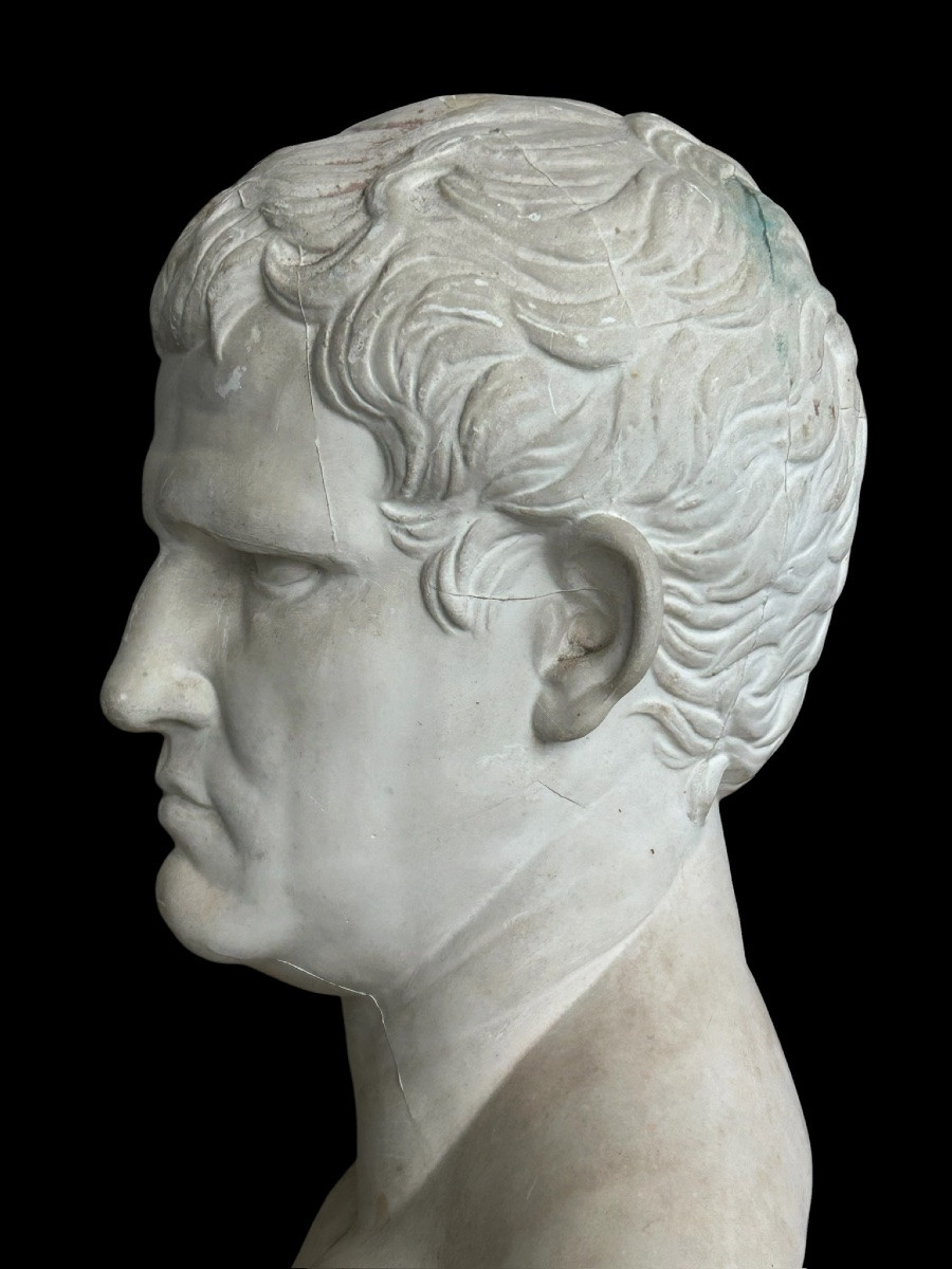 Buste en plâtre à l’antique de l’Empereur Marcus Vipsanius Agrippa- Rome - Romain H 65 cm-photo-1