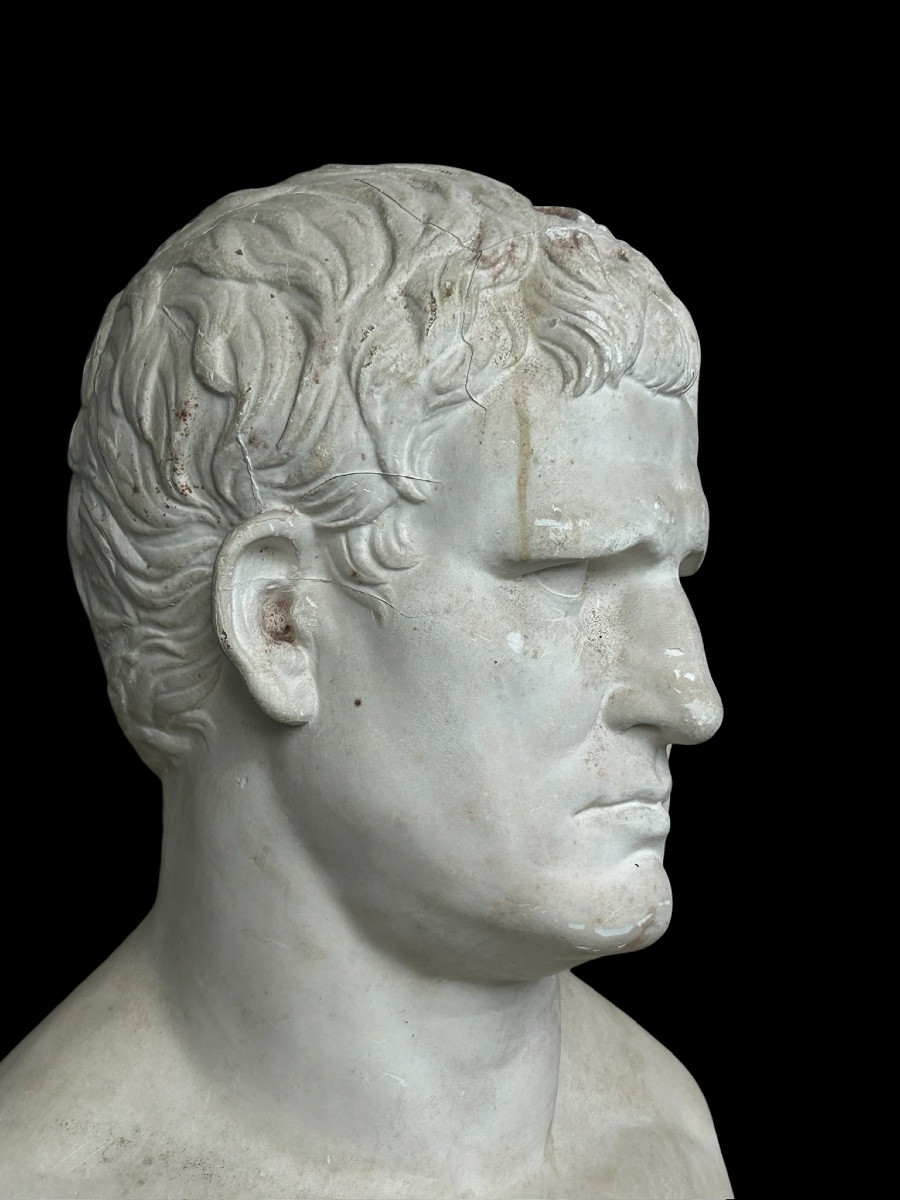 Buste en plâtre à l’antique de l’Empereur Marcus Vipsanius Agrippa- Rome - Romain H 65 cm-photo-4