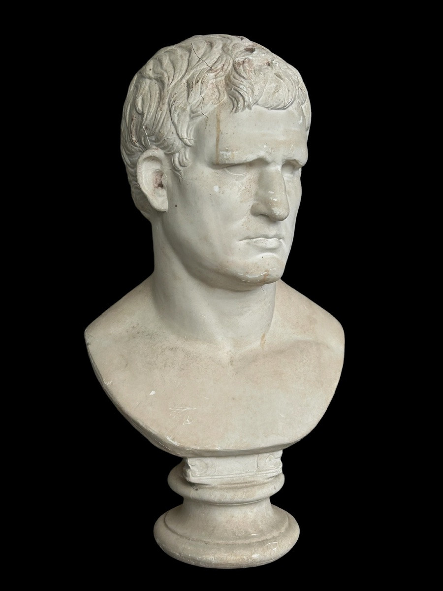 Buste en plâtre à l’antique de l’Empereur Marcus Vipsanius Agrippa- Rome - Romain H 65 cm-photo-5