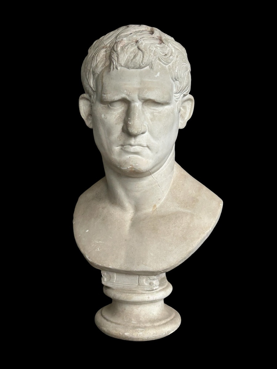 Buste en plâtre à l’antique de l’Empereur Marcus Vipsanius Agrippa- Rome - Romain H 65 cm-photo-7