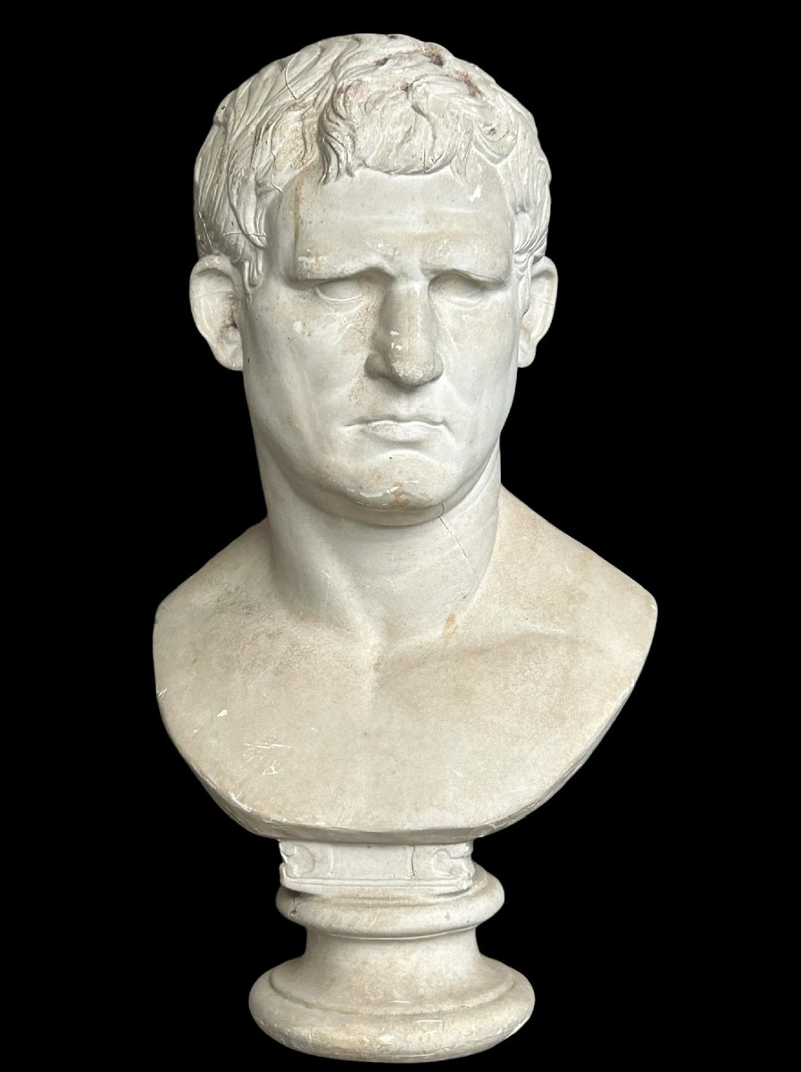 Buste en plâtre à l’antique de l’Empereur Marcus Vipsanius Agrippa- Rome - Romain H 65 cm