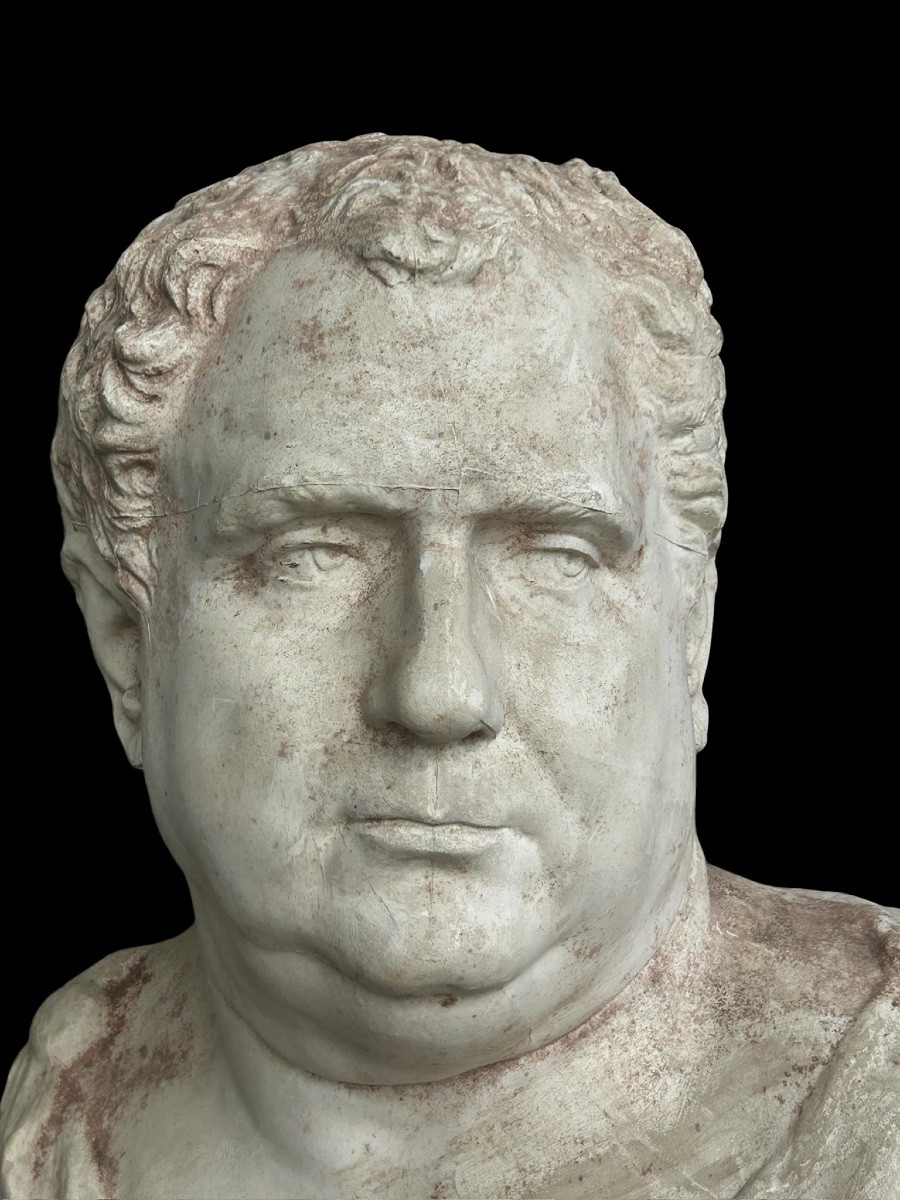 Buste en plâtre d’après l’antique représentant l’empereur Vitellius - Rome - Romain H 57 cm-photo-2