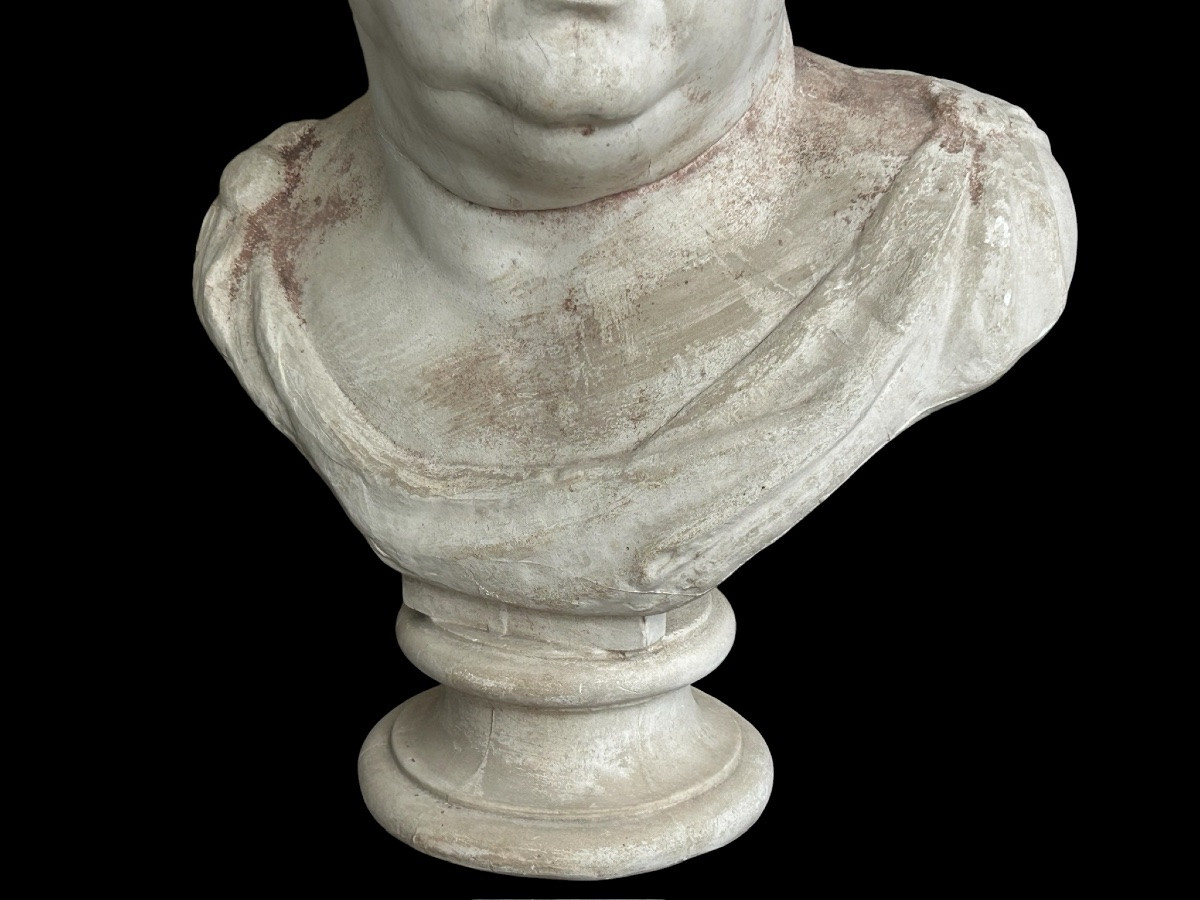 Buste en plâtre d’après l’antique représentant l’empereur Vitellius - Rome - Romain H 57 cm-photo-3