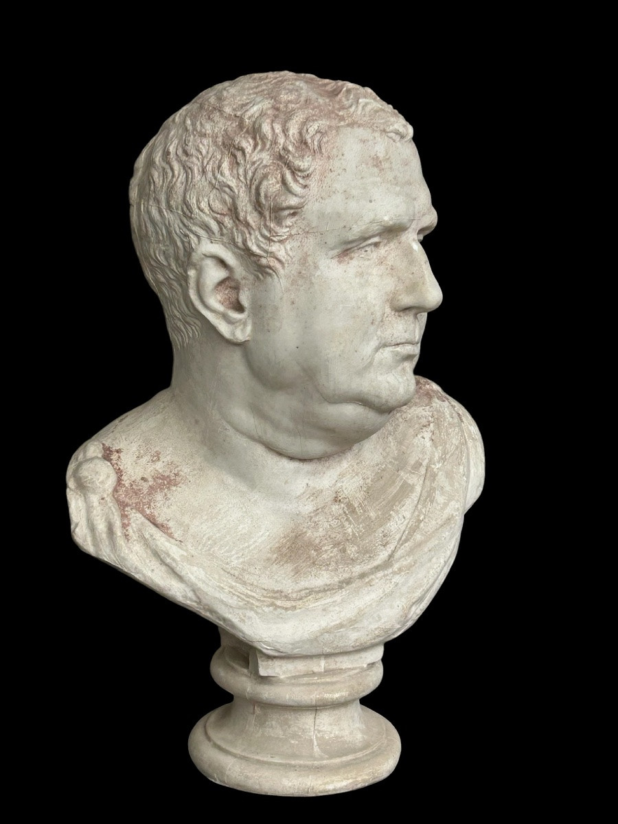 Buste en plâtre d’après l’antique représentant l’empereur Vitellius - Rome - Romain H 57 cm-photo-4