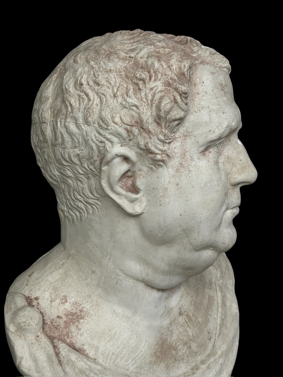 Buste en plâtre d’après l’antique représentant l’empereur Vitellius - Rome - Romain H 57 cm-photo-1