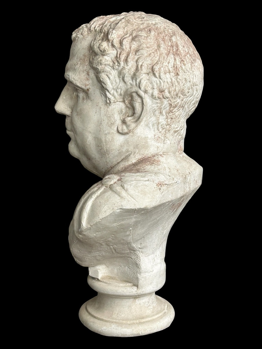 Buste en plâtre d’après l’antique représentant l’empereur Vitellius - Rome - Romain H 57 cm-photo-3