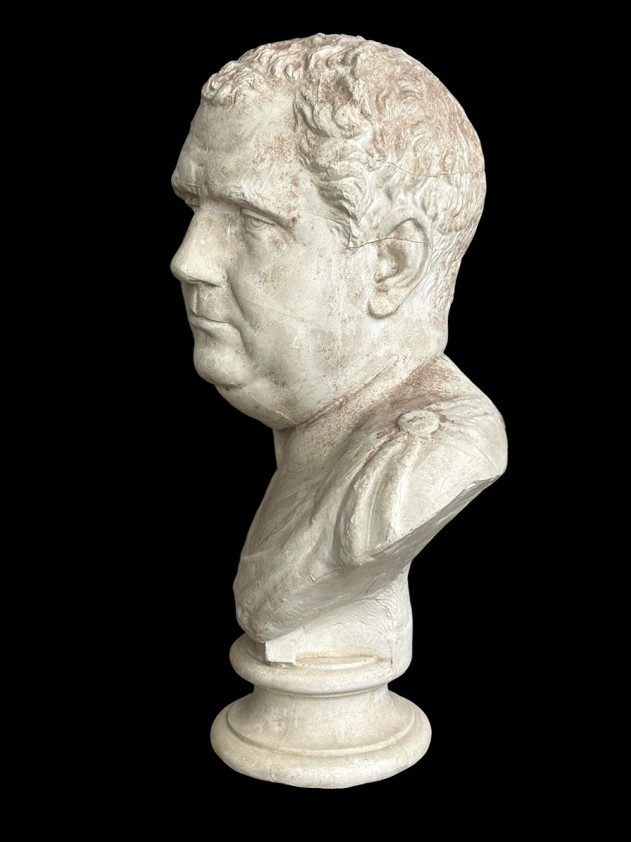 Buste en plâtre d’après l’antique représentant l’empereur Vitellius - Rome - Romain H 57 cm-photo-4