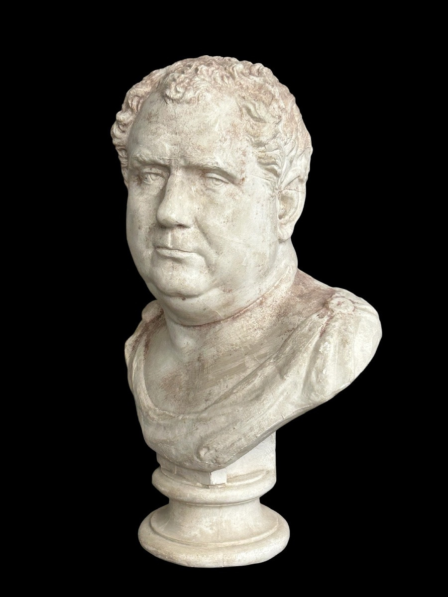 Buste en plâtre d’après l’antique représentant l’empereur Vitellius - Rome - Romain H 57 cm-photo-5