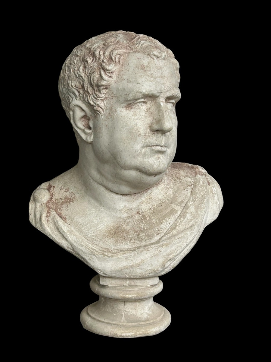 Buste en plâtre d’après l’antique représentant l’empereur Vitellius - Rome - Romain H 57 cm-photo-6