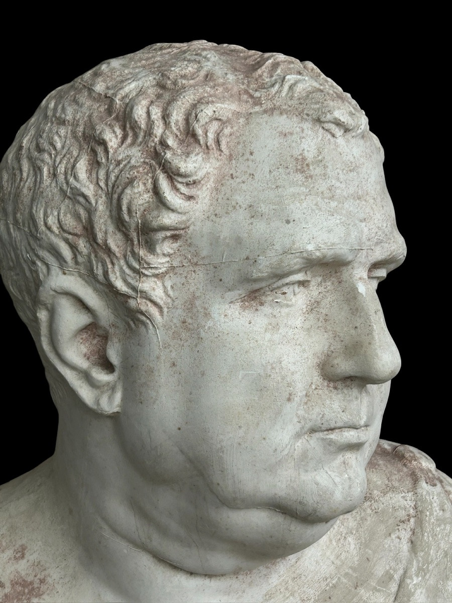 Buste en plâtre d’après l’antique représentant l’empereur Vitellius - Rome - Romain H 57 cm-photo-7