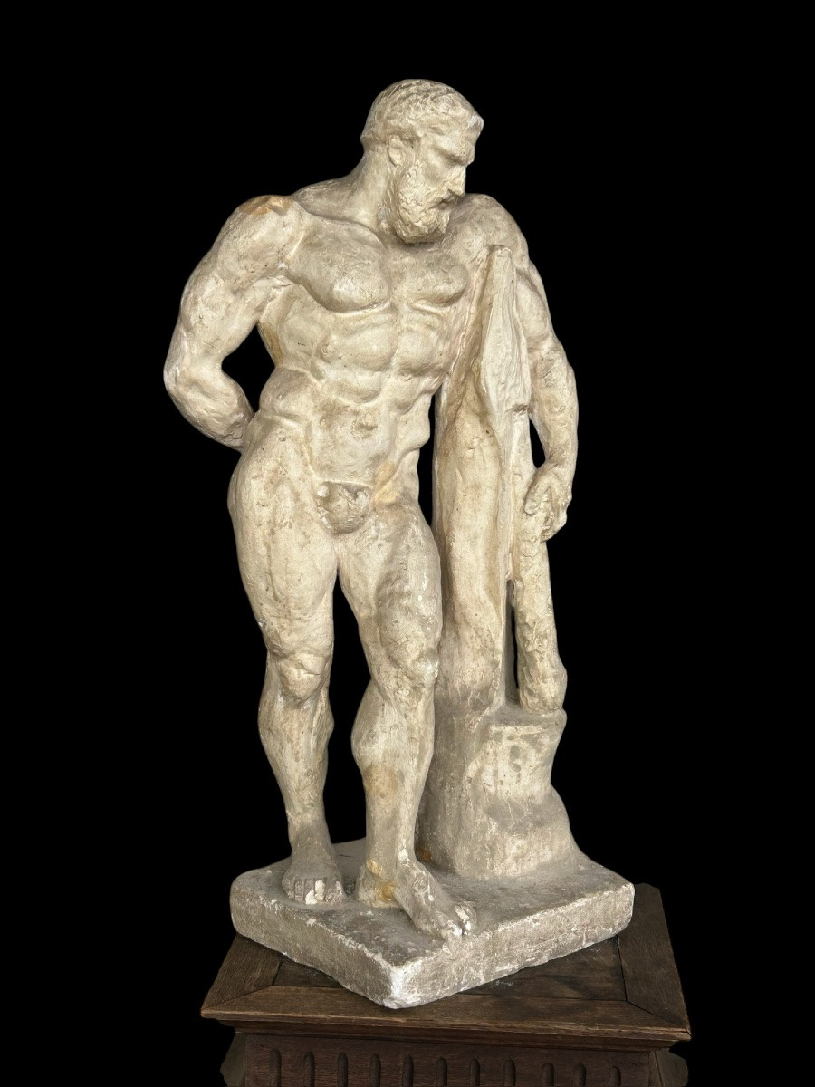 Hercule Farnèse grande sculpture en plâtre grand tour fin XIXéme - d’après l’antique H 77 cm-photo-1