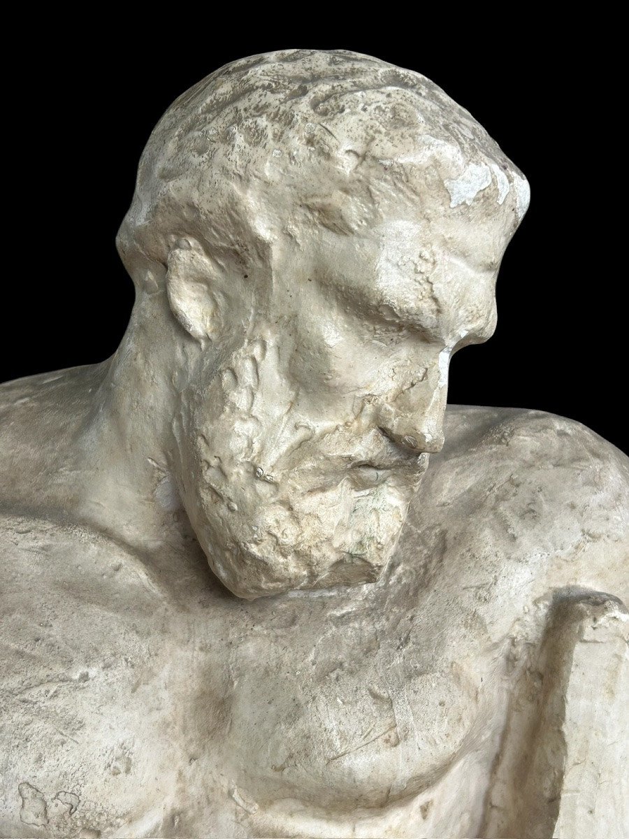 Hercule Farnèse grande sculpture en plâtre grand tour fin XIXéme - d’après l’antique H 77 cm-photo-7