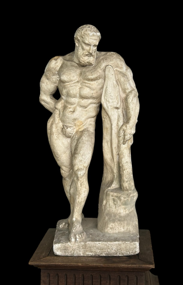 Hercule Farnèse grande sculpture en plâtre grand tour fin XIXéme - d’après l’antique H 77 cm