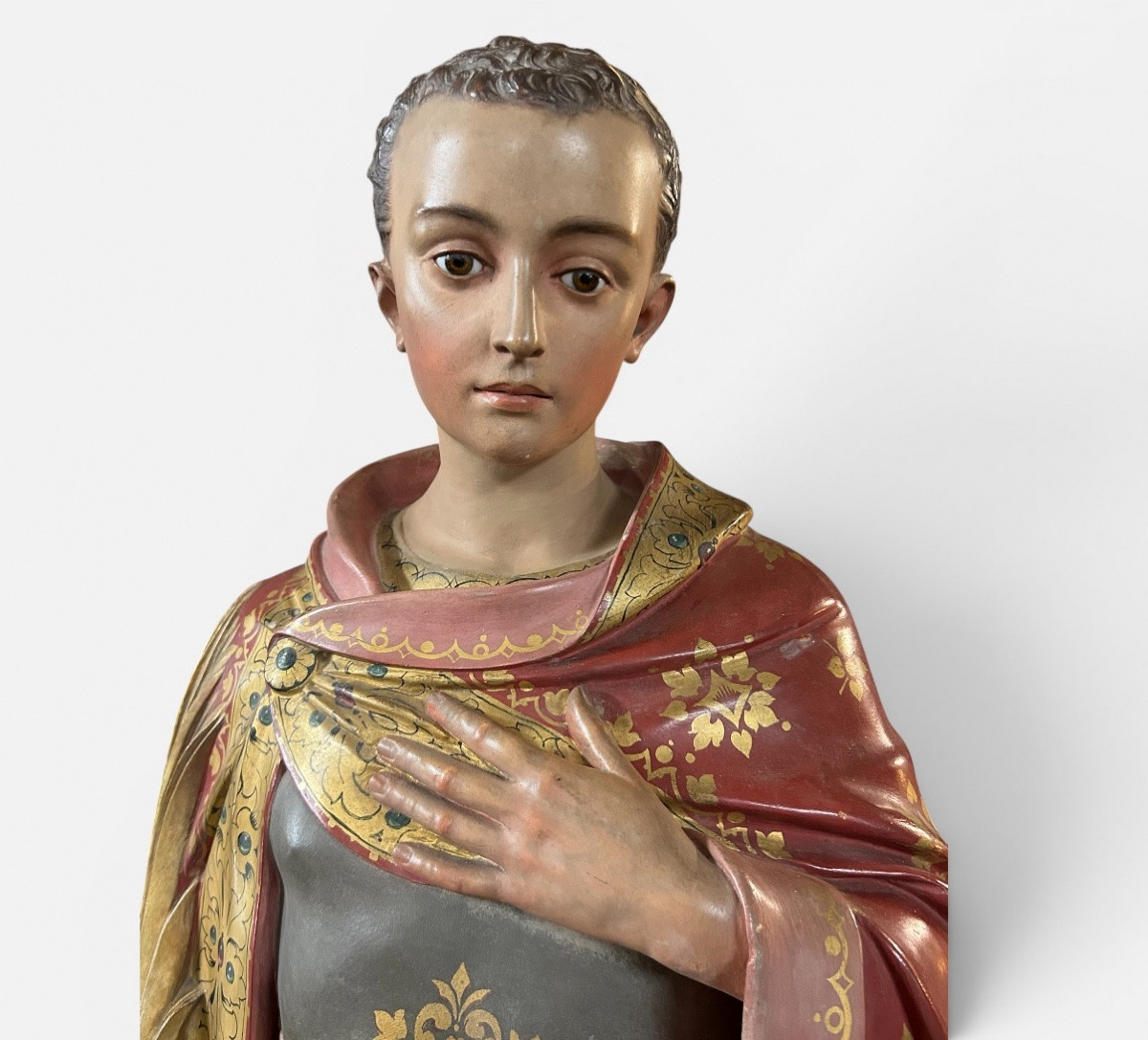 Large Church Or Chapel Sculpture In Polychrome Plaster - Saint Martin 112 Cm-photo-3