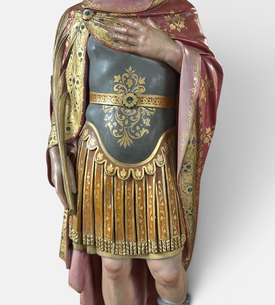 Large Church Or Chapel Sculpture In Polychrome Plaster - Saint Martin 112 Cm-photo-4