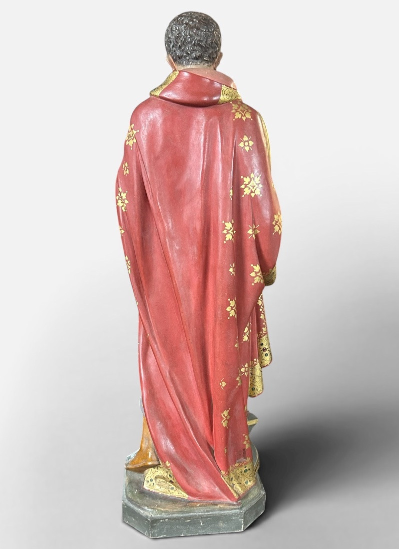 Large Church Or Chapel Sculpture In Polychrome Plaster - Saint Martin 112 Cm-photo-4