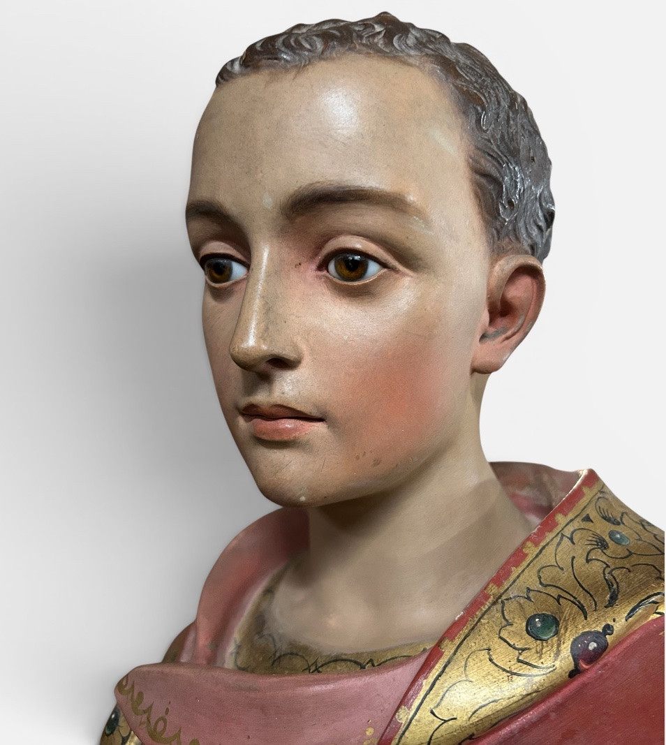 Large Church Or Chapel Sculpture In Polychrome Plaster - Saint Martin 112 Cm-photo-7