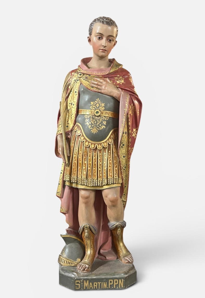 Large Church Or Chapel Sculpture In Polychrome Plaster - Saint Martin 112 Cm