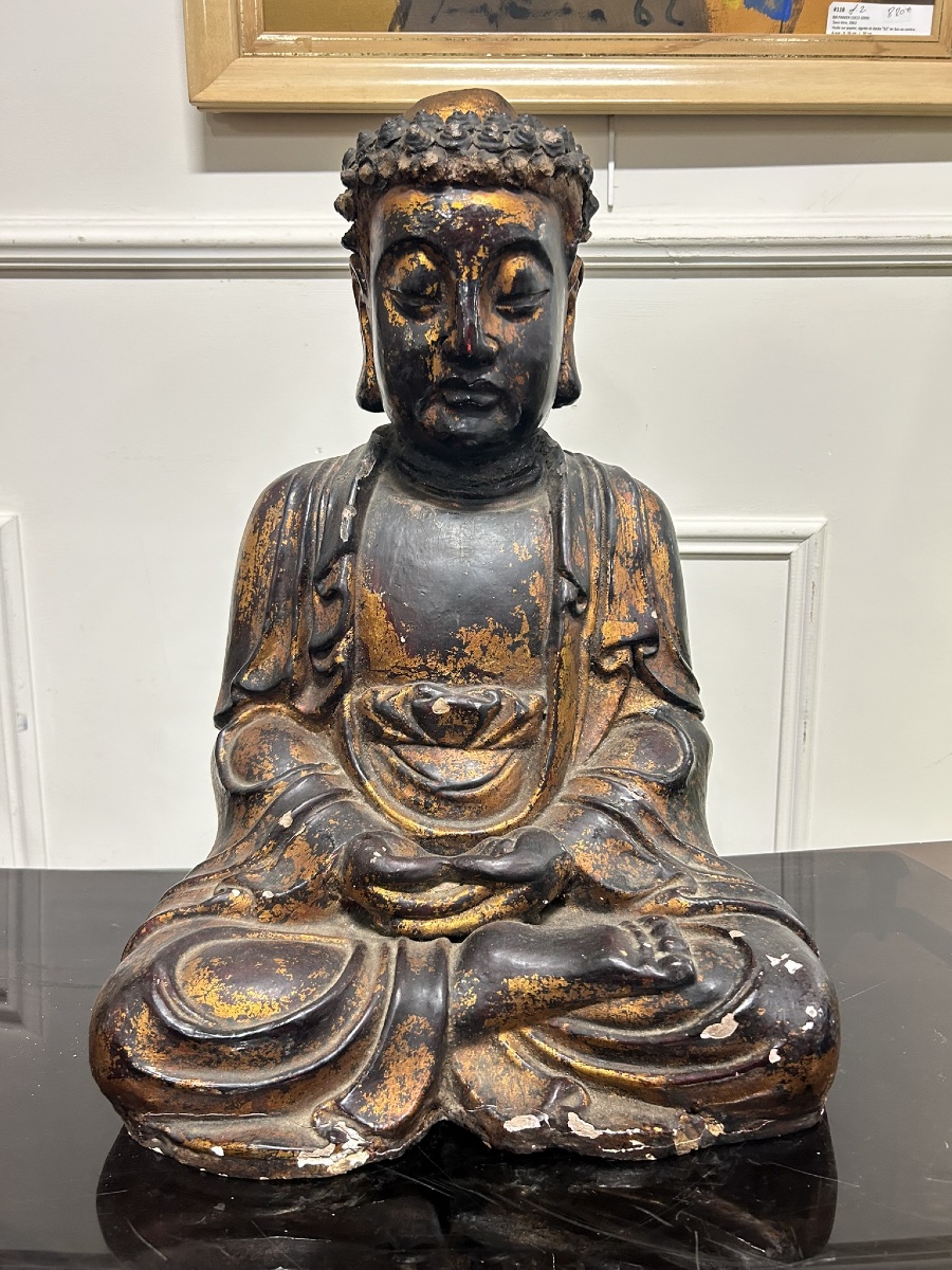 Large Vietnamese Lacquered Wooden Seated Buddha - Vietnam Nguyen Dynasty, Early 20th Century-photo-2
