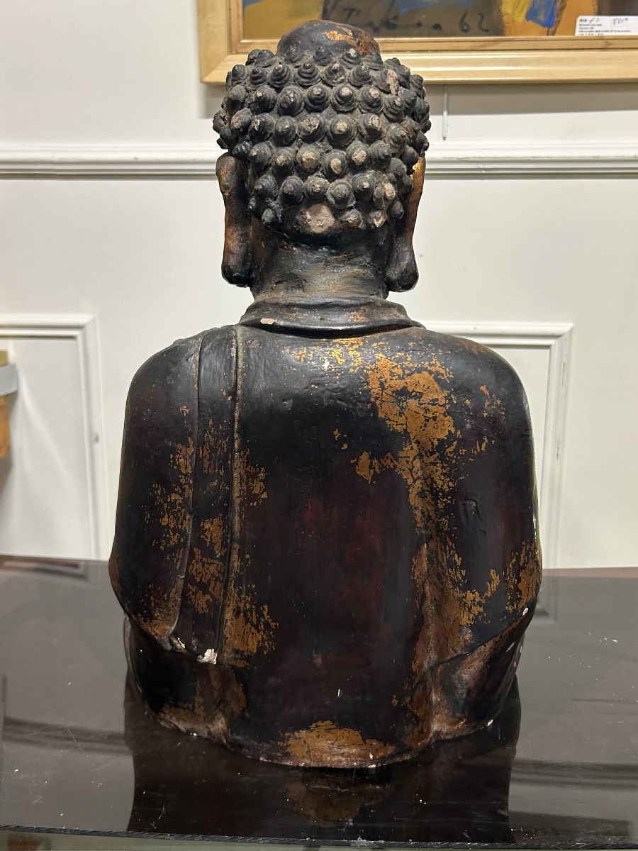 Large Vietnamese Lacquered Wooden Seated Buddha - Vietnam Nguyen Dynasty, Early 20th Century-photo-3