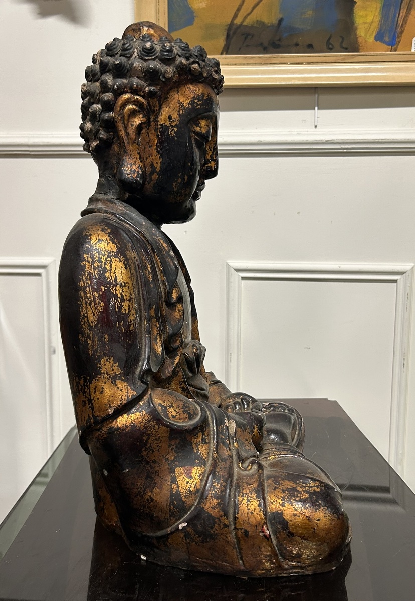 Large Vietnamese Lacquered Wooden Seated Buddha - Vietnam Nguyen Dynasty, Early 20th Century-photo-4