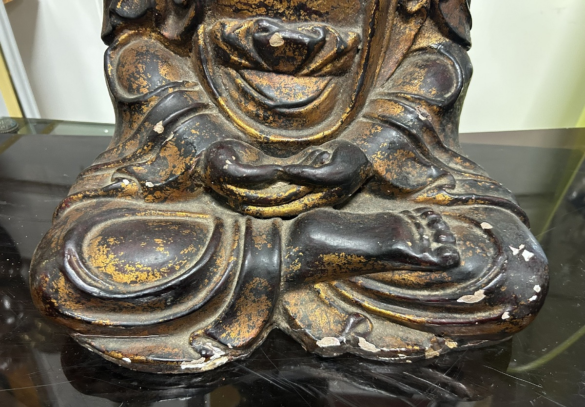 Large Vietnamese Lacquered Wooden Seated Buddha - Vietnam Nguyen Dynasty, Early 20th Century-photo-3