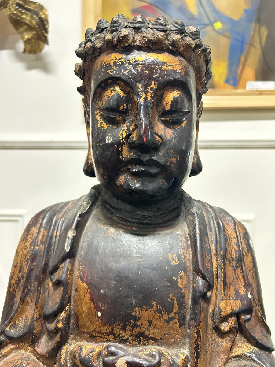 Large Vietnamese Lacquered Wooden Seated Buddha - Vietnam Nguyen Dynasty, Early 20th Century-photo-4