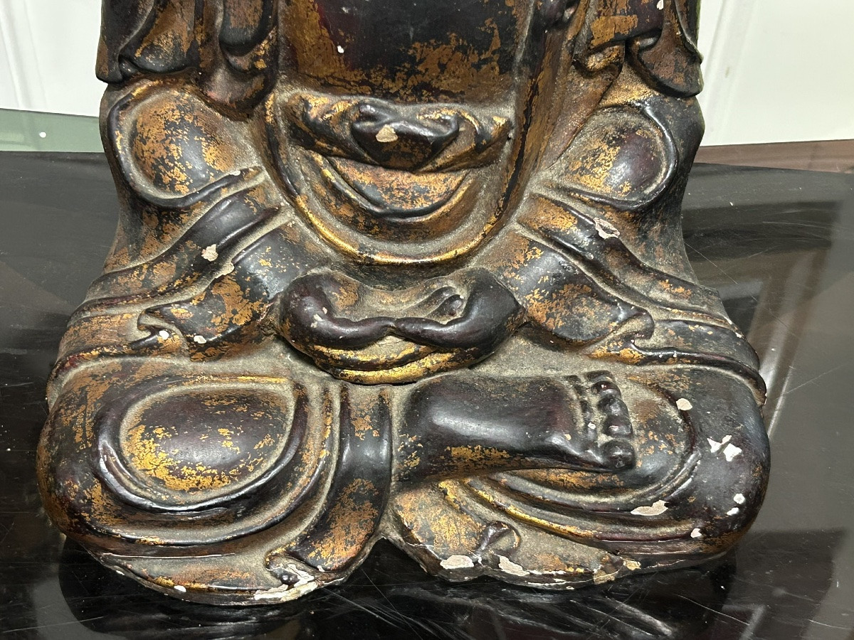 Large Vietnamese Lacquered Wooden Seated Buddha - Vietnam Nguyen Dynasty, Early 20th Century-photo-5