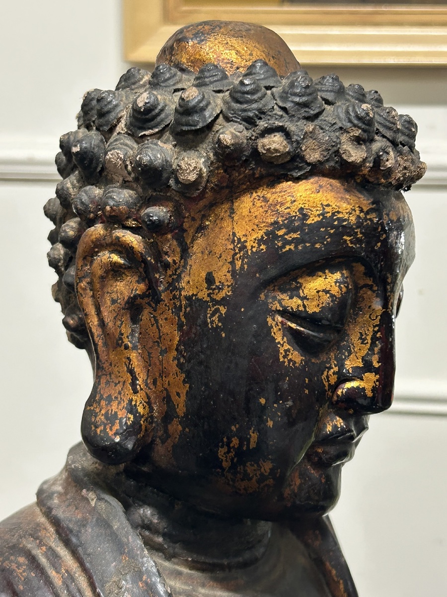Large Vietnamese Lacquered Wooden Seated Buddha - Vietnam Nguyen Dynasty, Early 20th Century-photo-6