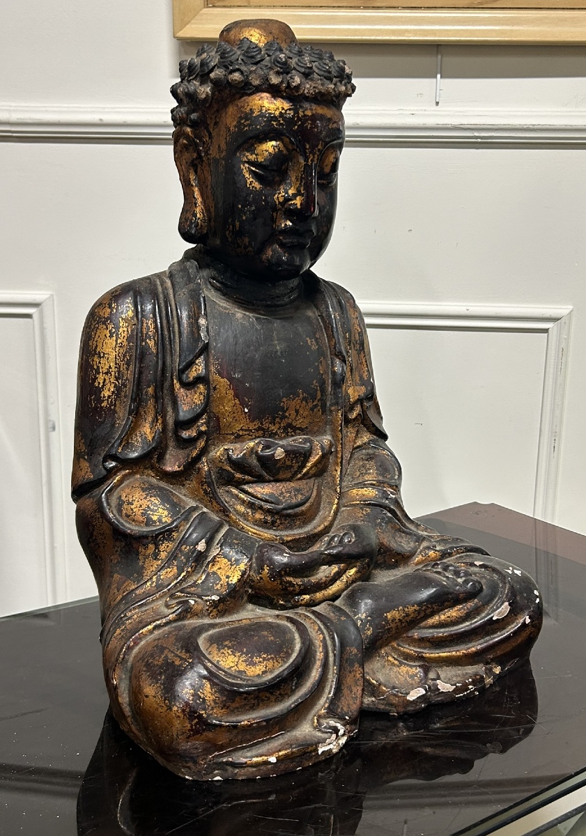 Large Vietnamese Lacquered Wooden Seated Buddha - Vietnam Nguyen Dynasty, Early 20th Century
