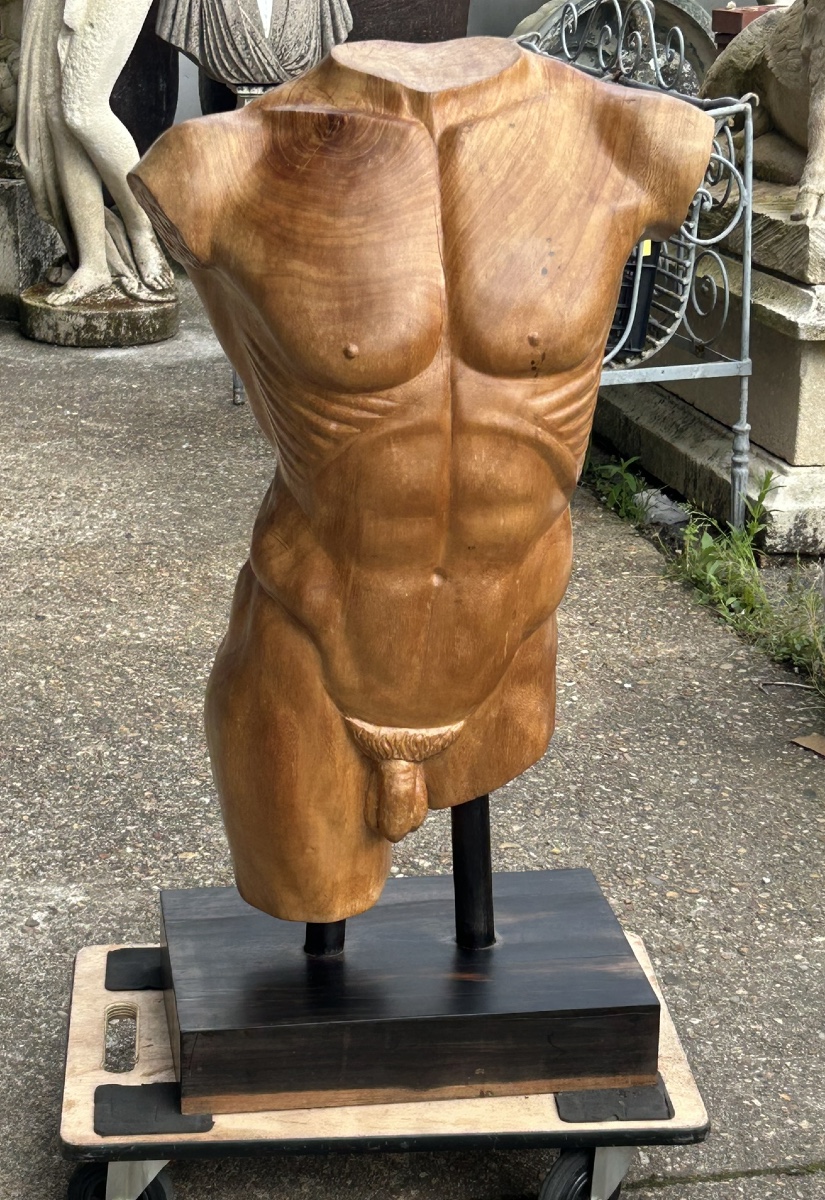Grand torse buste en bois sculpté dans le goût de l’antique - taille direct vers 1960-70