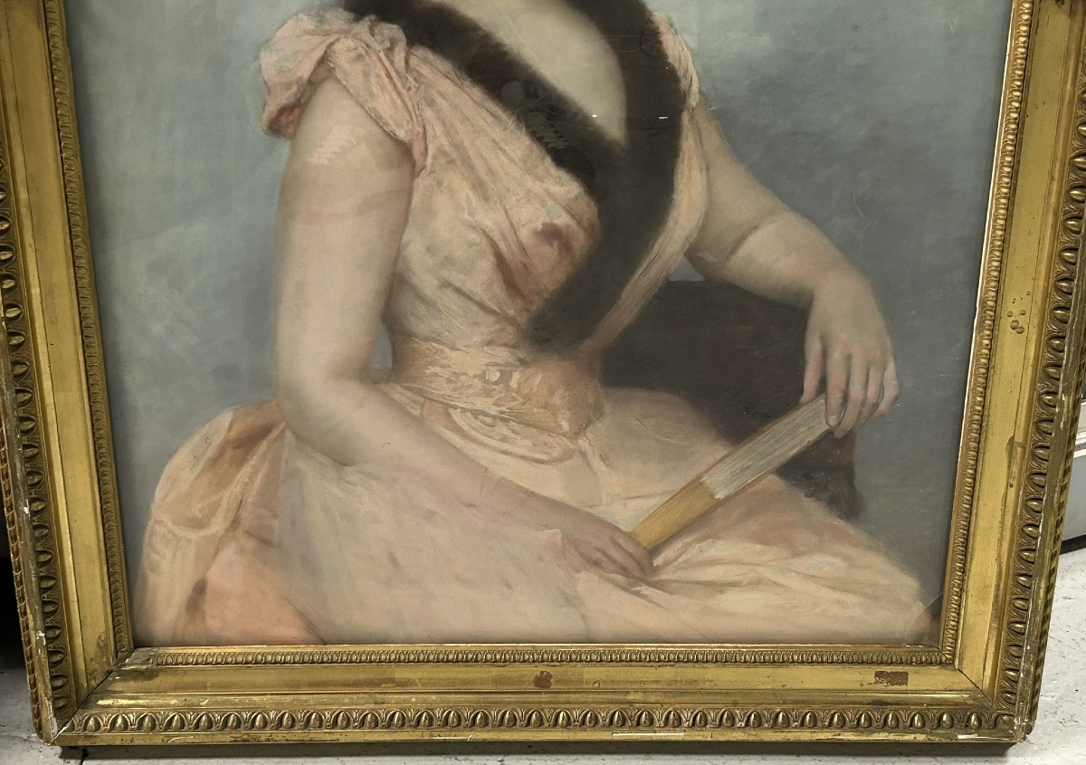 Josè FRAPPA (1854-1904) Pastel - jeune femme à l’éventail - portrait daté 1889-photo-5