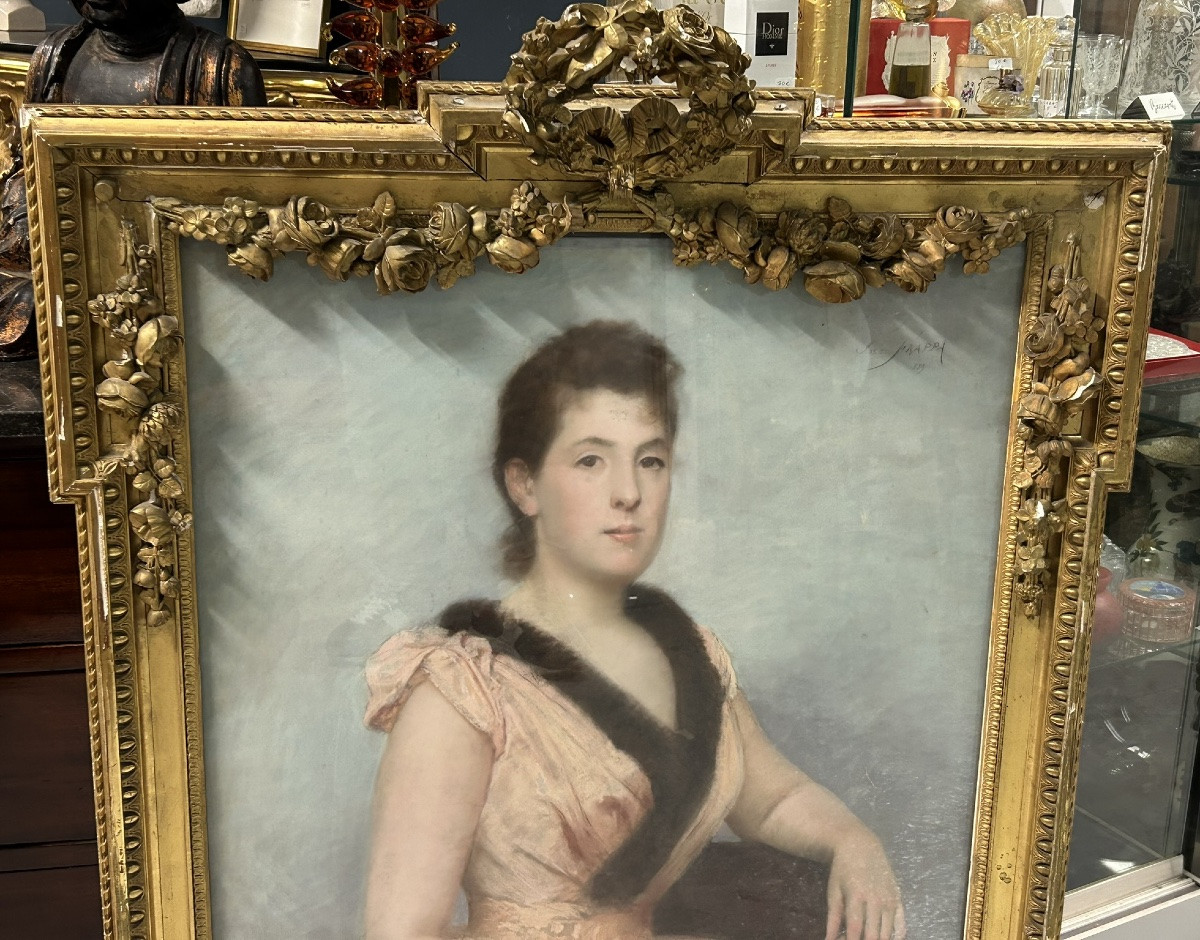 Josè FRAPPA (1854-1904) Pastel - jeune femme à l’éventail - portrait daté 1889-photo-6