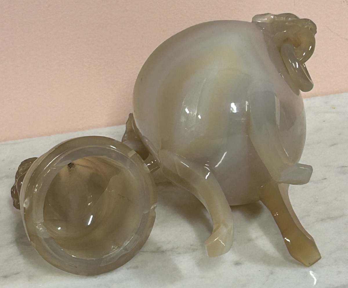 Agate Tripod Perfume Burner And Lid China Circa 1940-50 - Chinese H 17 Cm-photo-5