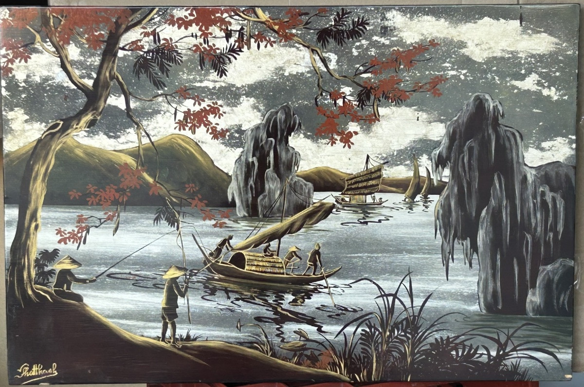 Panneau en laque du Vietnam signé PHATTHANH vers 1950 - Vietnamien - Indochine -photo-2