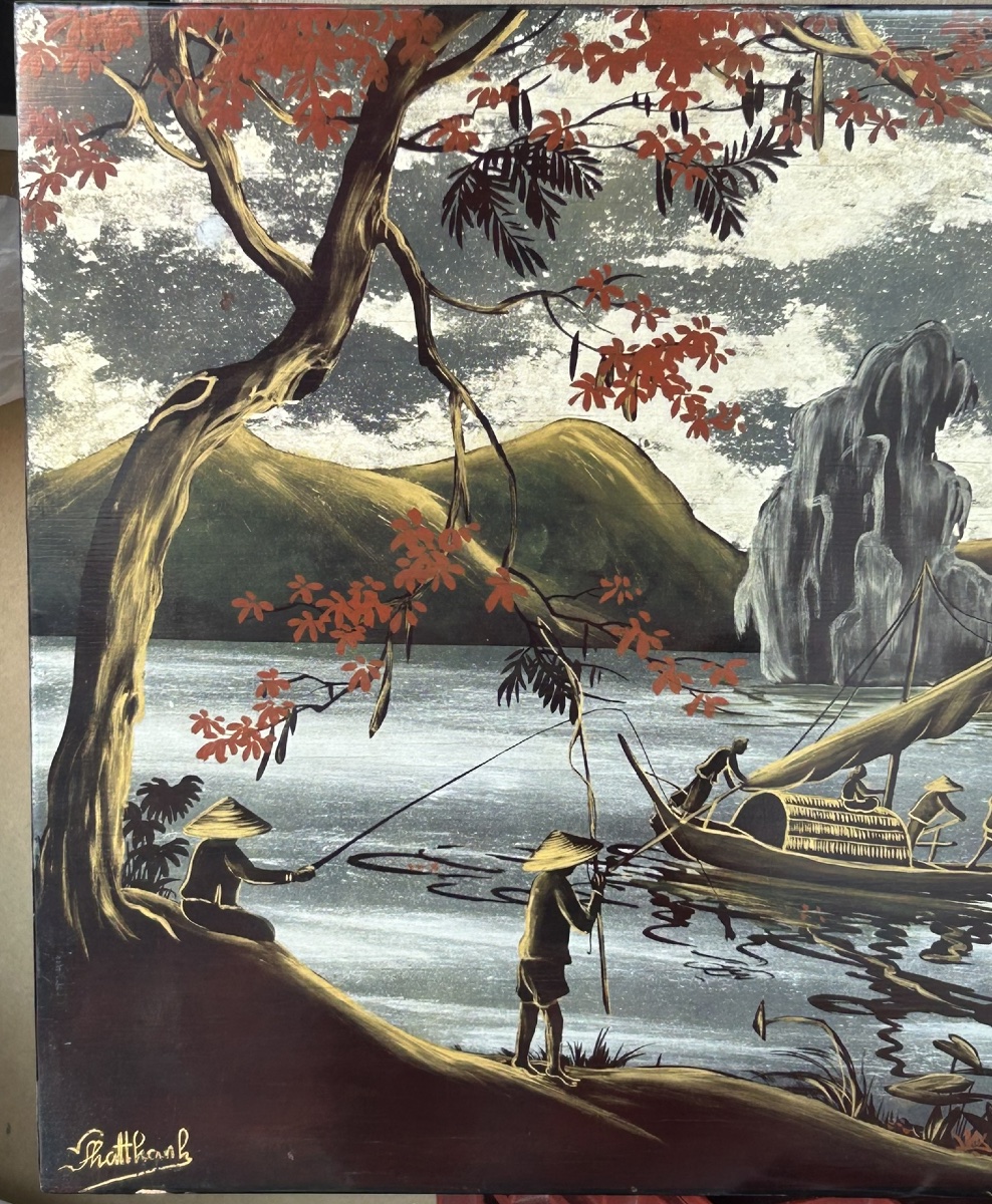 Panneau en laque du Vietnam signé PHATTHANH vers 1950 - Vietnamien - Indochine -photo-3