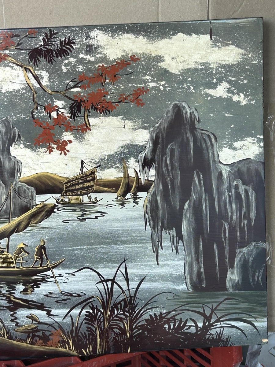 Panneau en laque du Vietnam signé PHATTHANH vers 1950 - Vietnamien - Indochine -photo-1