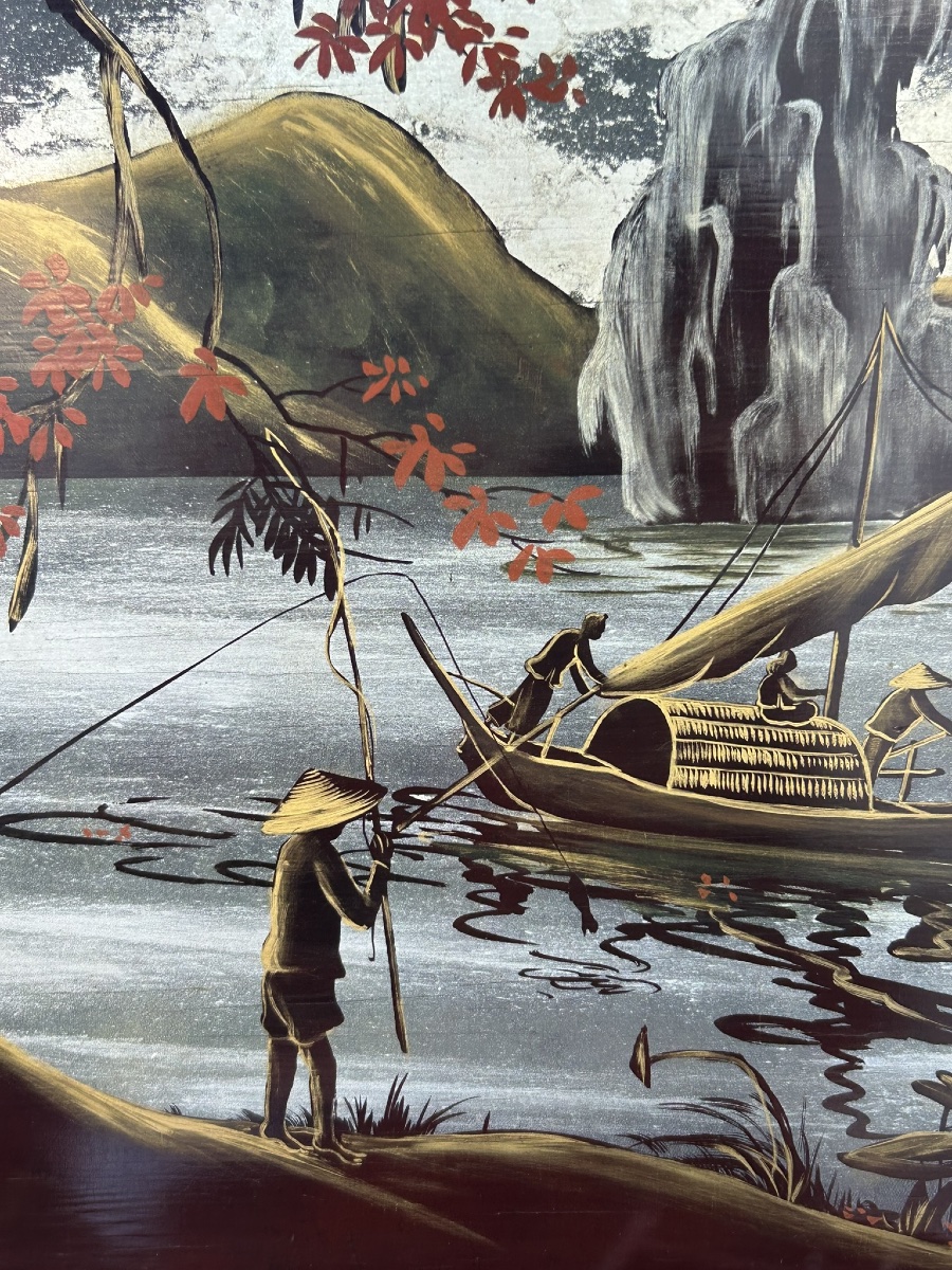 Panneau en laque du Vietnam signé PHATTHANH vers 1950 - Vietnamien - Indochine -photo-3