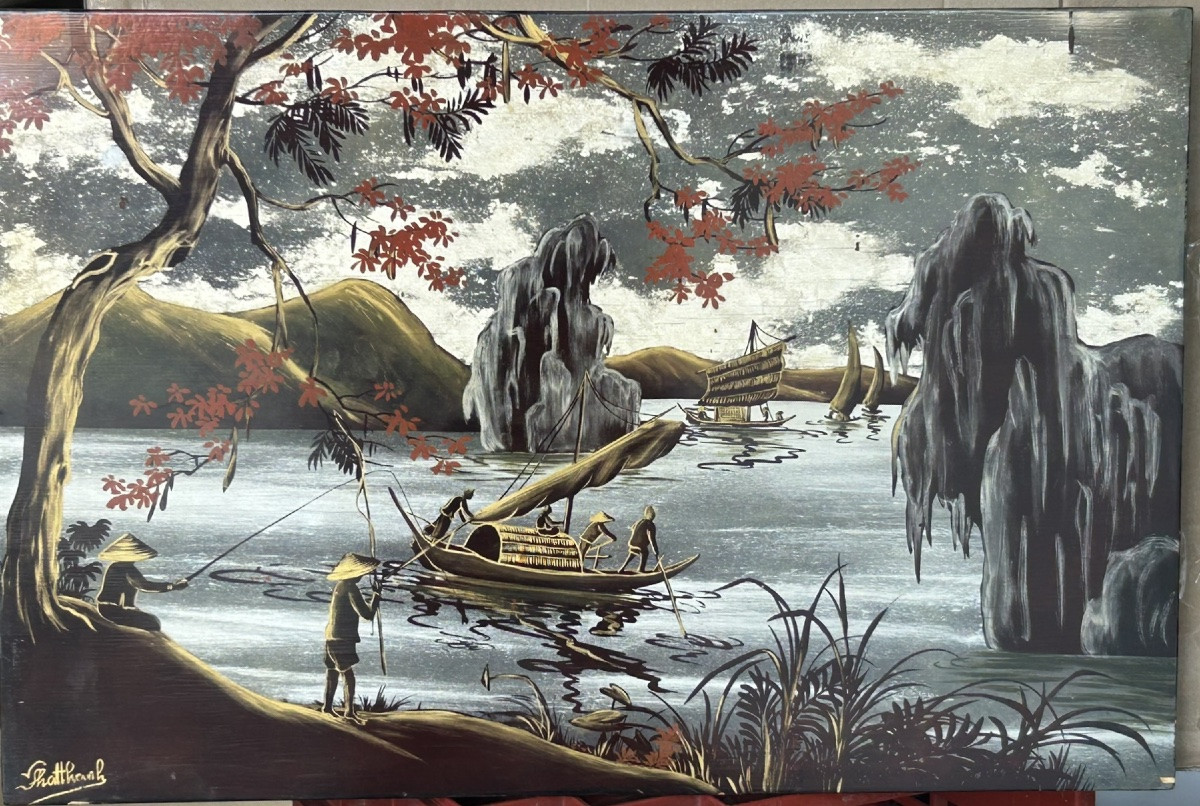 Panneau en laque du Vietnam signé PHATTHANH vers 1950 - Vietnamien - Indochine -photo-7